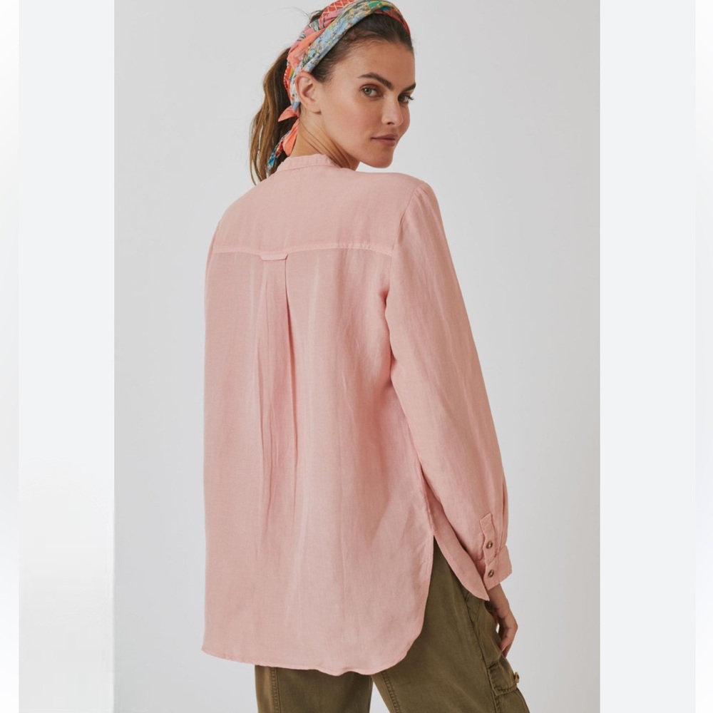 Anthropologie Pilcro linen blend Ruffled Placket Shirt peach - Picture 2 of 13